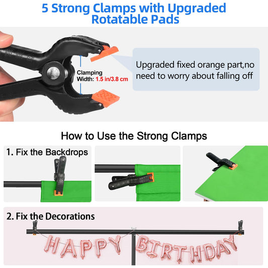 HEMMOTOP 7x5 ft(HxW) Green Screen Stand Kit, 6.5x5 ft Green Screen Backdrop with Stand for Streaming, Gaming, Zoom, Portable Greenscreen Background Kit with Clips & Carrying Case