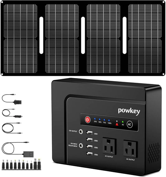 powkey 200W Portable Power Bank with Solar Panel 40W, 146Wh Power Bank with AC Outlet, High Eifficiency Waterproof Solar Panel Kit with Battery Bank for Outdoor Camping Home Backup