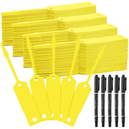 Woanger 2000 Pieces Self Locking Arrow Key Tags Car Key Labels Self Lock Identifierscar Parts Tags with 5 Pcs Black Pens for Office Automotive Shop Supplies(4 1/2 x 3/4 Inch,Yellow)