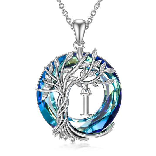 TOUPOP Tree of Life Initial Necklace Gifts for Women Sterling Silver Initial I Letter Jewelry Irish Crystal Pendant Birthday Gifts for Women Her Mom Wife Daughter