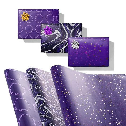 GAKA Wrapping Paper Roll,Purple,3 Different Wrapping Paper Design Suitable for Halloween, Thanksgiving, Christmas,Birthday, Wedding,Graduation Presents Packaging 17 inch X 120 inch Per Roll
