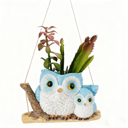Ucoolbila Owl Swing Planter for Indoor Plants - Adorable Animal Themed Flower Pot Holder for Indoor Outdoor Garden, Balcony, Porch Decor - Unique Gift for Her, Women (Blue)