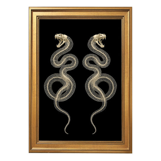 KJMVSEW Vintage Framed Gothic Snake Skeleton Wall Art Trendy Elegant Snake Skeleton Poster Retro Animals Canvas Print Dark Moody Aesthetic Home Decor for Bedroom Office Wall Decoration 12x16inch
