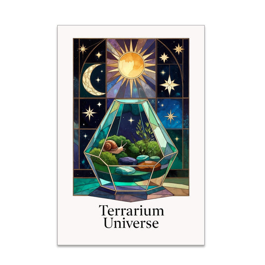 Stained Glass Terrarium Universe - Plant Lady - 13x19 Poster Print - Eco Home Decor