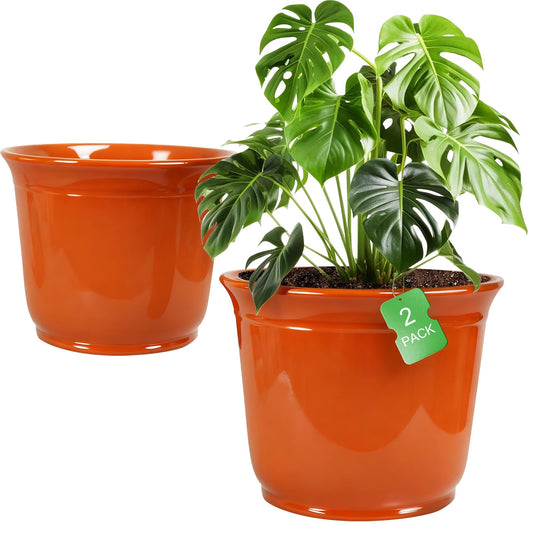 WEICHENGXING 2 Pack 18/15 Inch Large Plastic Pots for Plants, Planters for Outdoor Plants, Durable and Lightweight Flower Pots, Big Outdoor Planters Weather Resistant & UV Resistant, Orange