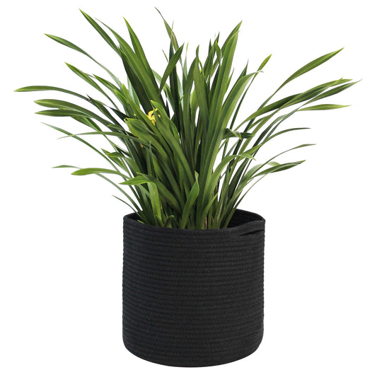 MEGASKET Cotton Rope Plant Basket, Woven Basket Planter for 11 inch Pot, Round Indoor Tree Pot Cover, Storage Bin Organizer, Modern Planter and Home Decor, 12.5”X12.5”, Black