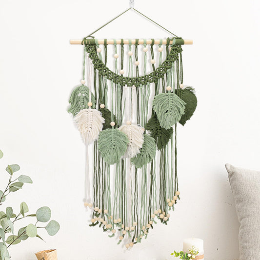 Chihutown Macrame Wall Hanging, Cotton Macrame Wall Decor, Boho Tapestry for Farmhouse, Coffee Shop and Office, Handmade Sage Green Leaf Hanging Tapestry, Living room Decor and Accessories (Green)