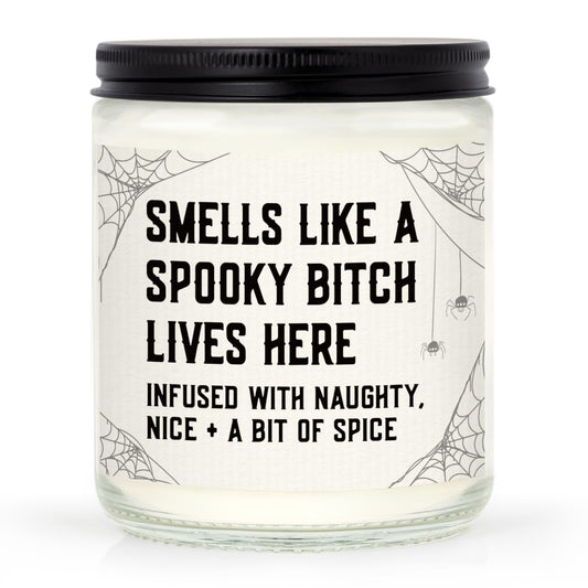 GoMelley Funny Spooky Gifts for Women, Witchy Horror Halloween Decorations Candle Soy Wax, Horror House Warming Gifts for New Apartment/Home, Spooky Gothic Gift with Spider Web, 7oz