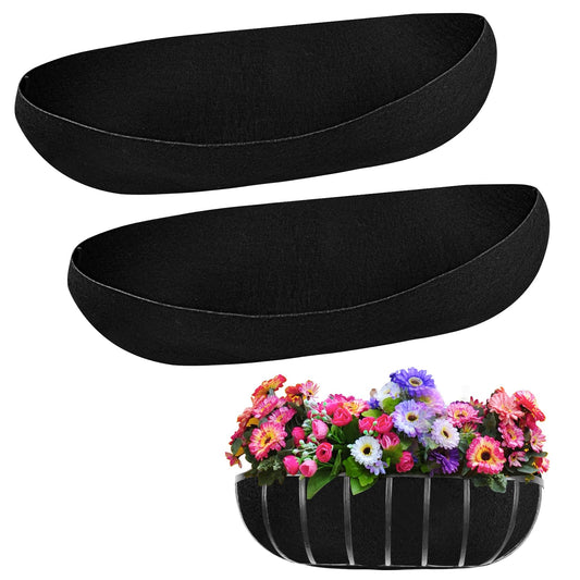 2PCS 30 Inch Window Box Liner Fabric Planter Basket Liner Trough Planter Insert Liner Black Hanging Flower Basket Liners Non-Woven Felt Plant Liner for Planters Fence Garden - Avoid Bird Nesting