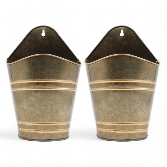 Hosley Set of 2 Zinc Finish Wall Planter with PVC Linner 6.25" L x 4" W x 10" H, Ideal Gift for Floral ArrangementsWedding Home Office Party DIY Indoor Outdoor Garden Patio