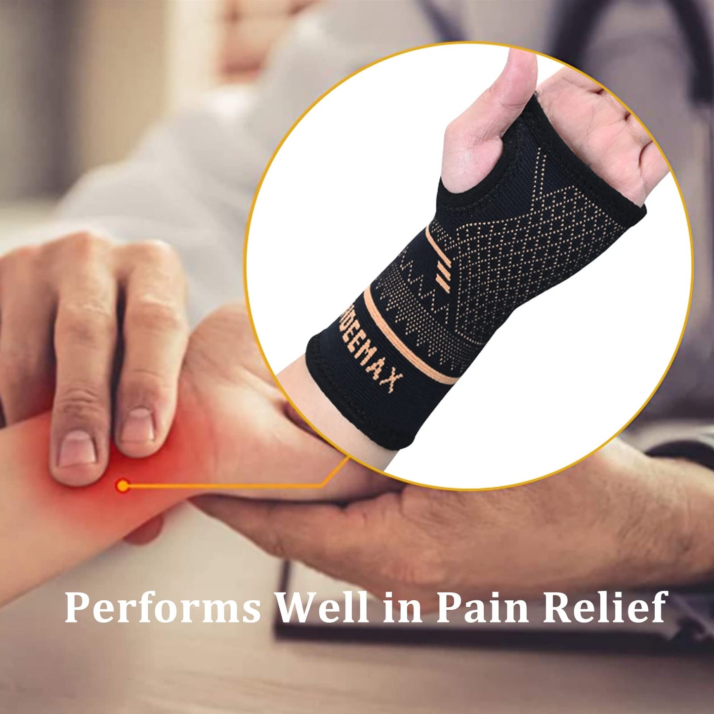 INDEEMAX Copper Wrist Compression Sleeve 1 Pair, Comfortable Hand Brace Support for Arthritis, Tendonitis, Sprains, Workout, Carpal Tunnel - Left & Right - Women and Men