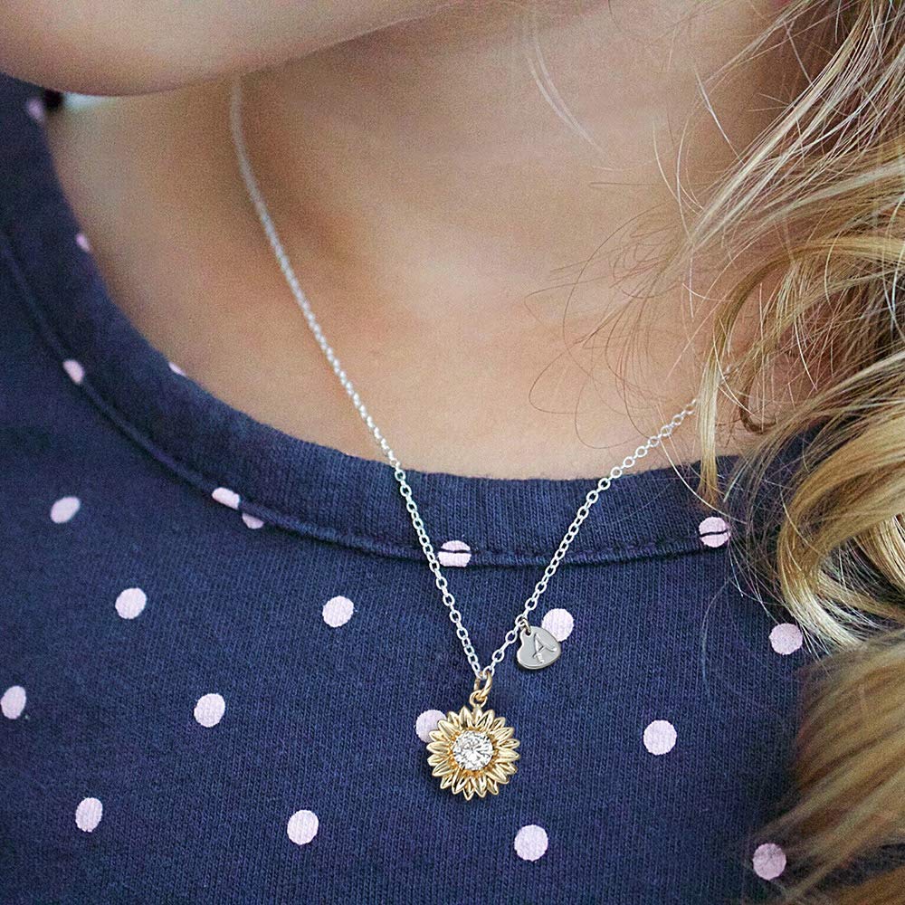 MONOZO Initial Sunflower Necklace for Women Trendy, 14k Gold Plated Sunflower Necklace Pendant CZ Heart Letter Initial Necklace You Are My Sunshine Gifts Sunflower Jewelry N