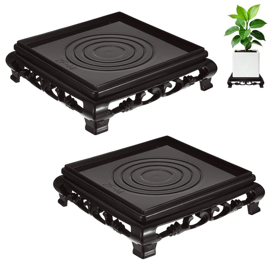 M METERXITY 2-Pack Plant Stand for Inside Pots, 14 Cm/5.51 Inch Plant Riser for Vase/Fishbowl/Flower Pot/Lamp/Redwood Base/Vintage Display Rack Decor [Dark Brown]