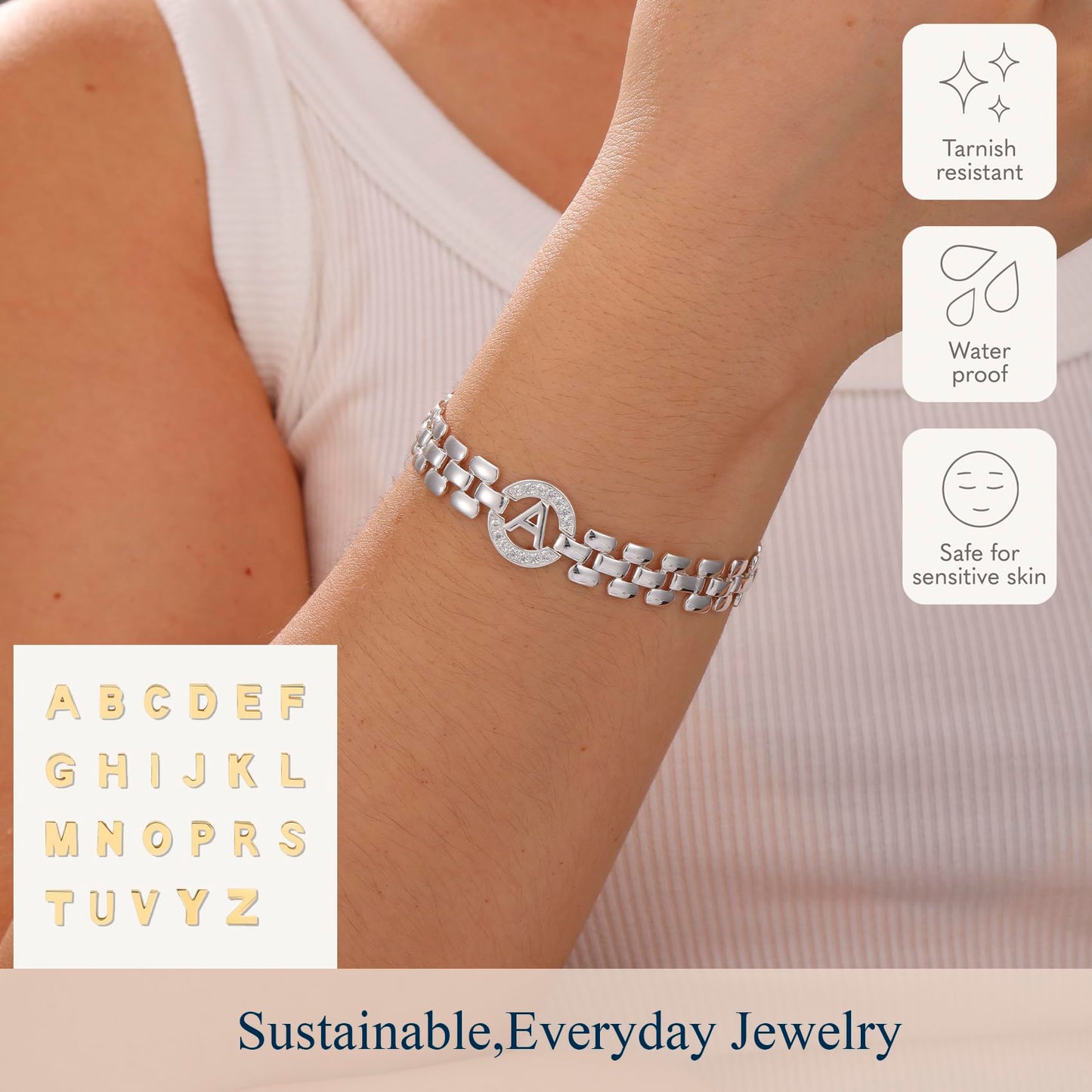 WEDDINEN Initial Bracelet,Silver Letter Bracelets for Women, Thick Bangle Wrist Gold Alphabet Bracelets for Women, Christmas Gifts for Women Jewelry Initial U Charm Chain