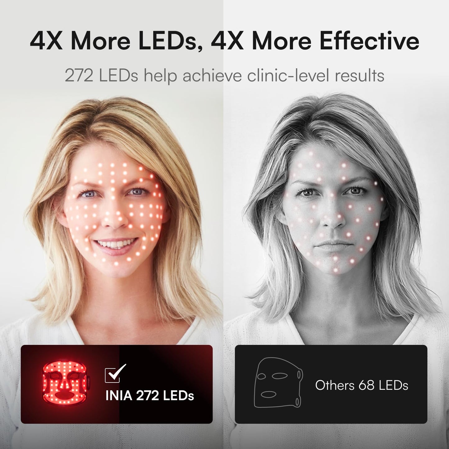 INIA Red Light Therapy Mask for Face, Glow Wireless LED Face Mask Light Therapy with Near-Infrared Red Light (NIR), Rechargeable and Ergonomic Design for Home & Travel