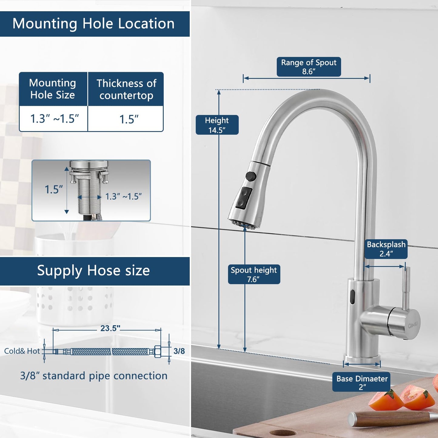 GIMILI Touchless Kitchen Faucet with Pull Down Sprayer Motion Sensor Hands-Free Smart Activated Brushed Nickel Sink Faucets