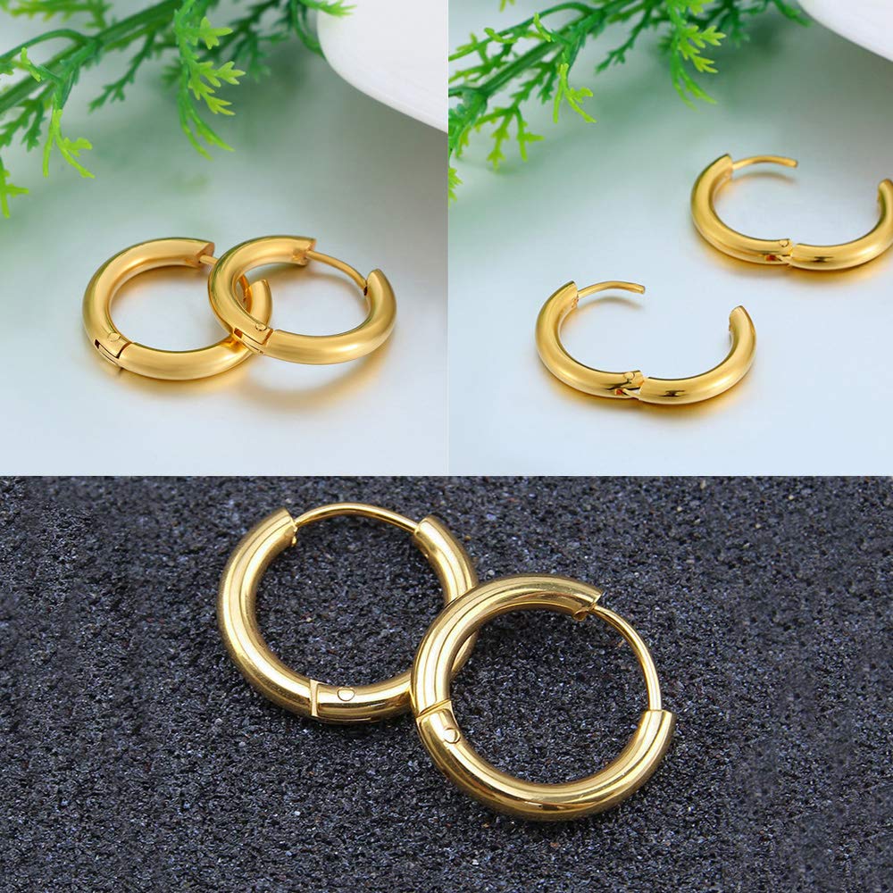 316L Surgical Stainless Steel Huggie Hoop Earrings 6mm Gold Hypoallergenic Earrings Hoop Cartilage Helix Lobes Hinged Sleeper Earrings For Men Women(A01:6mm Gold(THK 2.0mm))