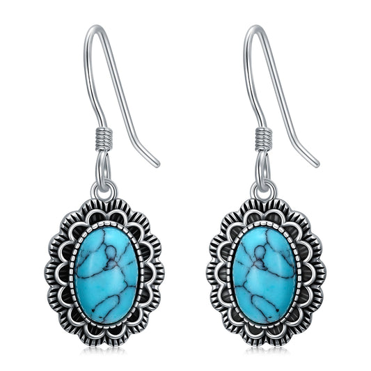 KoyeKei Concho Western Earrings for Women 925 Sterling Silver Turquoise Country Dangle Drop Earrings Vintage Boho Jewelry Country Concert Gifts for Cowgirl Cowboy