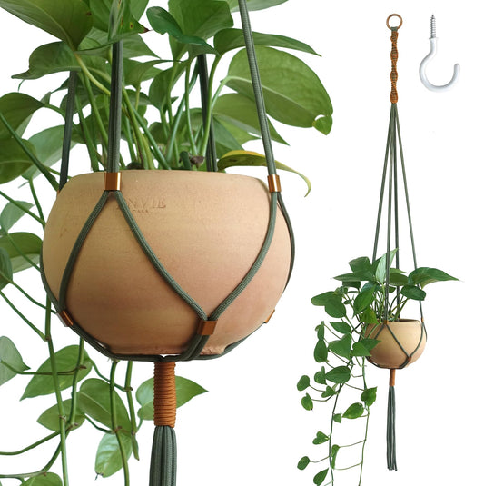 LET BE Macrame Plant Hanger Polyester Rope 42 Inch Outdoor Indoor Adjustable Hanging Planter for up to 10 Inch Plant Pot Modern Boho Home Decor (1, Forest Green/Burnt Orange)