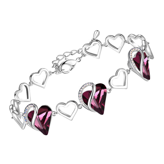 Leafael Mothers Day Gifts Infinity Love Heart Bracelet for Women, February Birthstone Crystal, Silver Tone Adjustable Chain