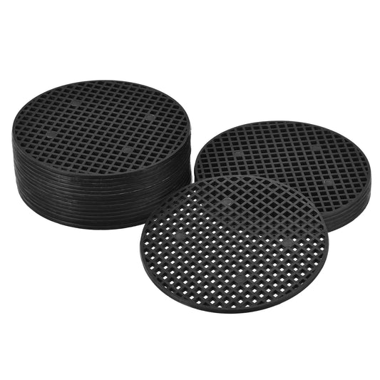 MECCANIXITY Flower Pot Hole Mesh Pad 4.7 Inch Bonsai Plant Bottom Round Plastic Soil Grid Screen Mat, Black Pack of 20