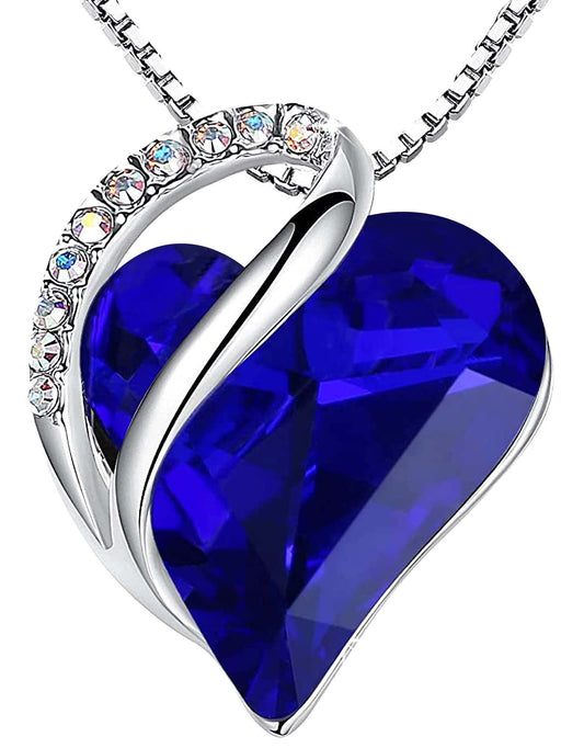 Leafael Mothers Day Gift Necklaces for Women, Infinity Love Birthstone Heart Pendant, Sapphire Blue Crystal for September, Birthday Jewelry for Her, Mom, and Wife, Silver Plated, 18" + 2" Chain