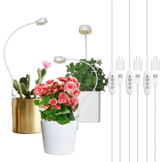 SANSI 3-Pack Pot Clip Grow Lights for Indoor Plants, Full Spectrum Dimmable Plant Light with Timer, ETL Listed