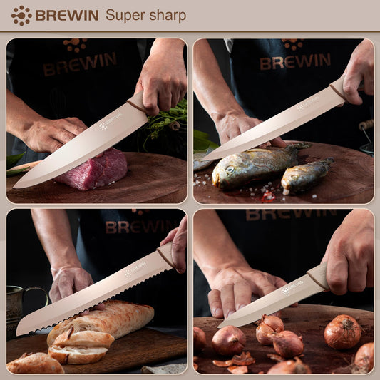 Knife Set, Brewin Kitchen Knife Set, Knives Set for Kitchen, Universal Knife Block, Utility Knife Block Set, New Home Essentials, Apartment Essentials, Dishwasher Safe