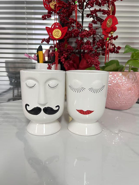 Fowargif Ceramic Face Flower Pot Head Planter for Succulent Plant, Small Head Plant Pot, Lady Face Plant Pot, Unique Flower Pot for Home Office, 3.7 Inch x 5.7 Inch