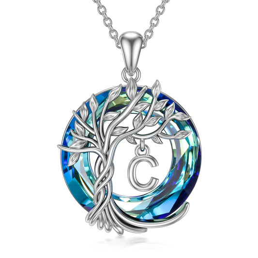TOUPOP Tree of Life Initial Necklace Gifts for Women Sterling Silver Initial C Letter Jewelry Irish Crystal Pendant Birthday Gifts for Women Her Mom Wife Daughter