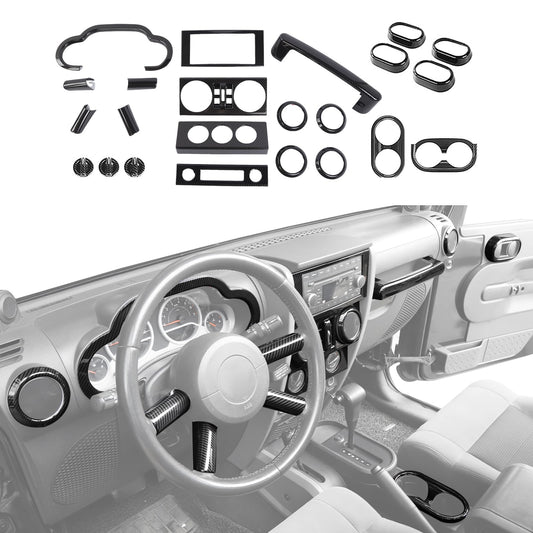 CheroCar Full Set Interior Decoration Trim Kit Fit for Jeep Wrangler JK 07-2010 Carbon Fiber Interior Accessories
