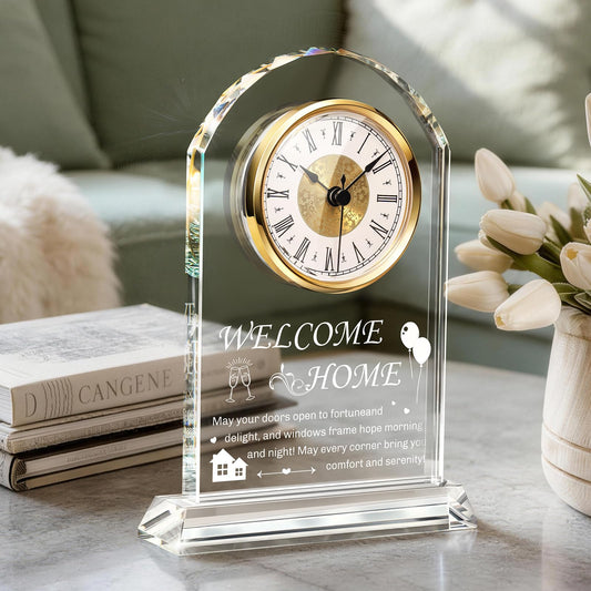 Tempospark House Warming Gifts New Home Decor,Housewarming Gift Ideas for Women Men, Crystal Desk Clock for Family, Friends, Colleagues or Neighbor(Glass Base)
