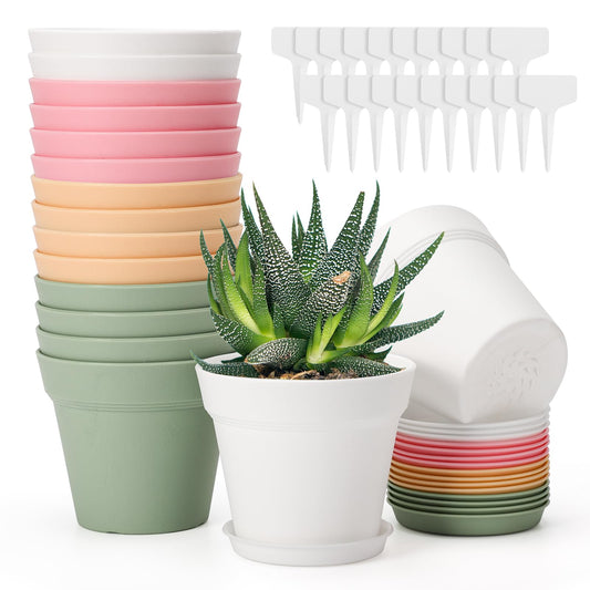 GREANER 16 Pcs Plant Pots, 4 Inch Planters for Indoor Plants, Succulent Planters with 20 Pcs Plastic Garden Labels for Indoor Outdoor Home Garden Decor(Colorful)