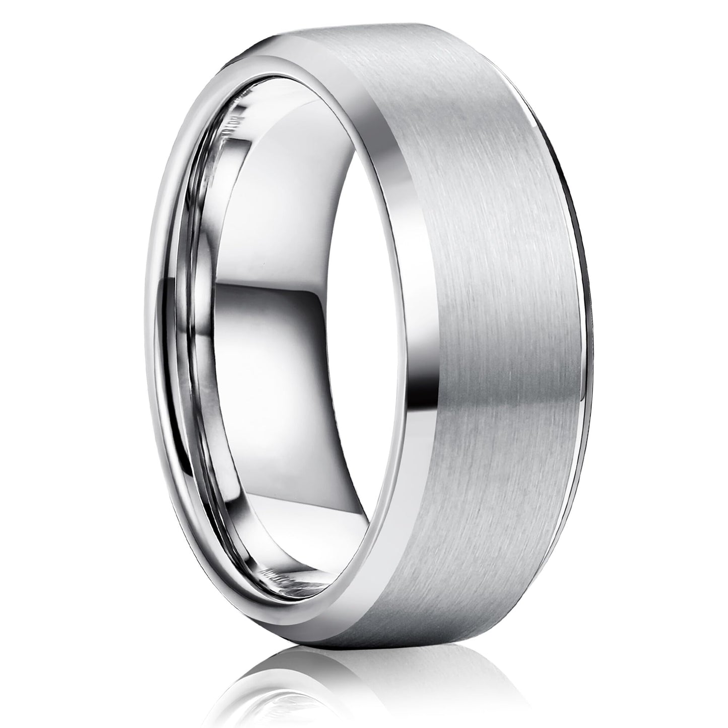 Jstyle Stainless Steel Rings for Men Women 8MM Wedding Band Rings Matte Surface - Beveled Polished Edge Mens Ring Size 8 Silver Plated Ring for Men