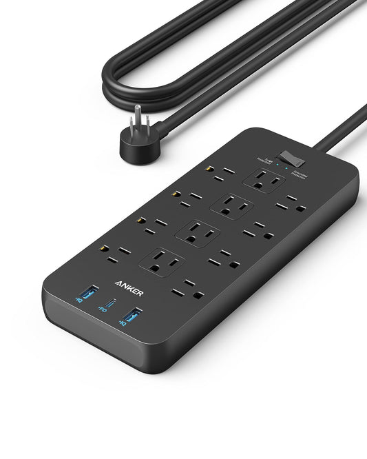 Anker Power Strip with 2100J Surge Protector, Outlet Extender, 5ft Extension Cord with Multiple Outlets, 12 AC, 2 USB A,1 USB C Port for 20W, Home Office, Dorm Room Essentials, TUV Listed