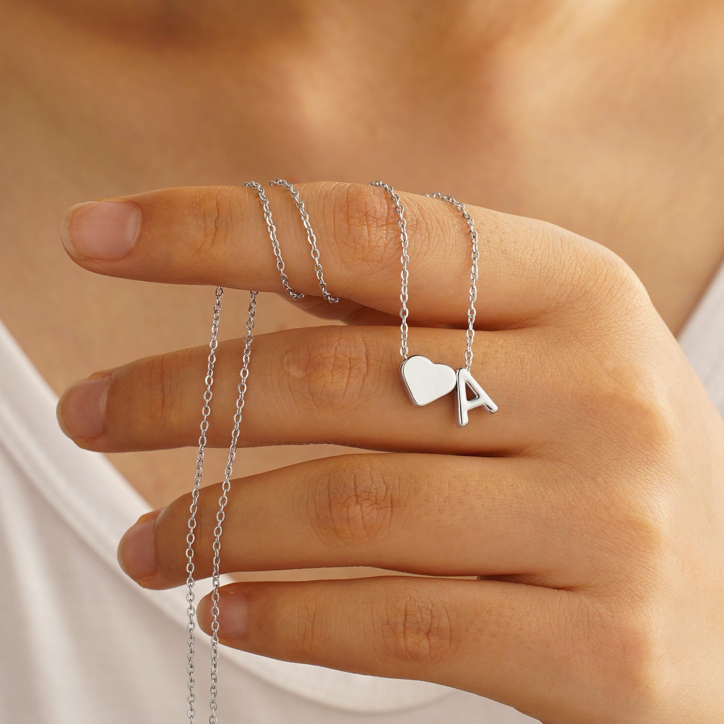Turandoss Heart Initial Necklace for Women, 18K White Gold Plated Heart Initial C Dainty Necklaces Tiny Silver Necklaces Birthday Gifts for Women Jewelry