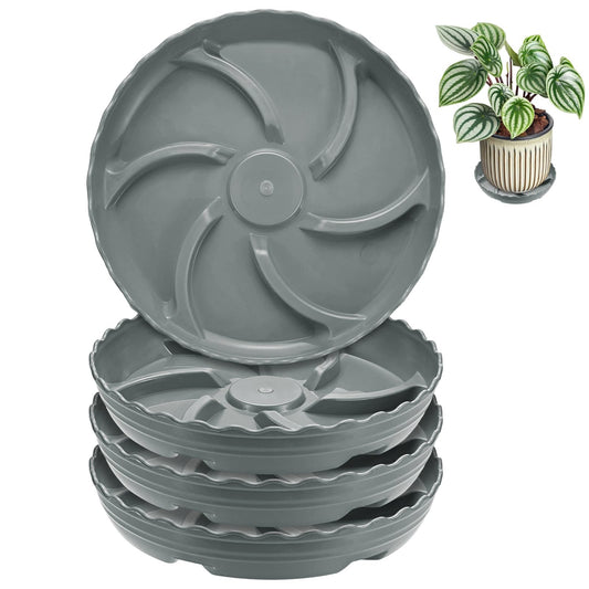 M METERXITY 4-Pack Plant Saucer, 7.7 Inch/19.5 cm Plastic Plant Trays Thicker for Indoor/Outdoor/Water/Pots Drainage and Protection, Flowerpot Drip Tray [Gray]
