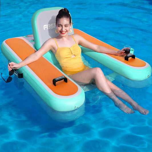 FBSPORT Inflatable Pool Float Lounger for Adults, Water Floating Chair Pool Float Raft with Cup Holder and Backrest for Swimming Pool, Lake, Party and Beach