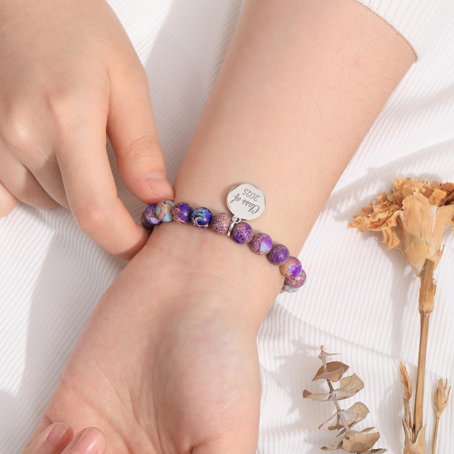 Sistble 5th Grade Graduation Gifts Cute Beaded Bracelets Inspirational Gifts for Women Friends The Adventure Begins Engraved Nature Stone Bead Graduation Jewelry for Teen Girls