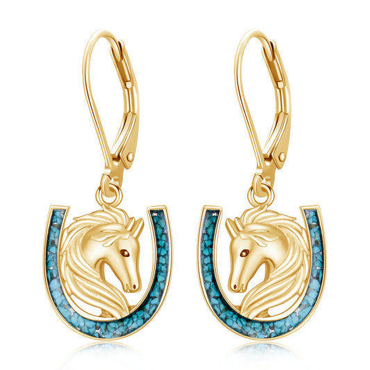 YYmqmq Gold Horse Earrings Horse Gifts for Women Sterling Silver Turquoise Horseshoe Dangle Earrings Leverback Western Jewelry Gifts for Women Girlfriend