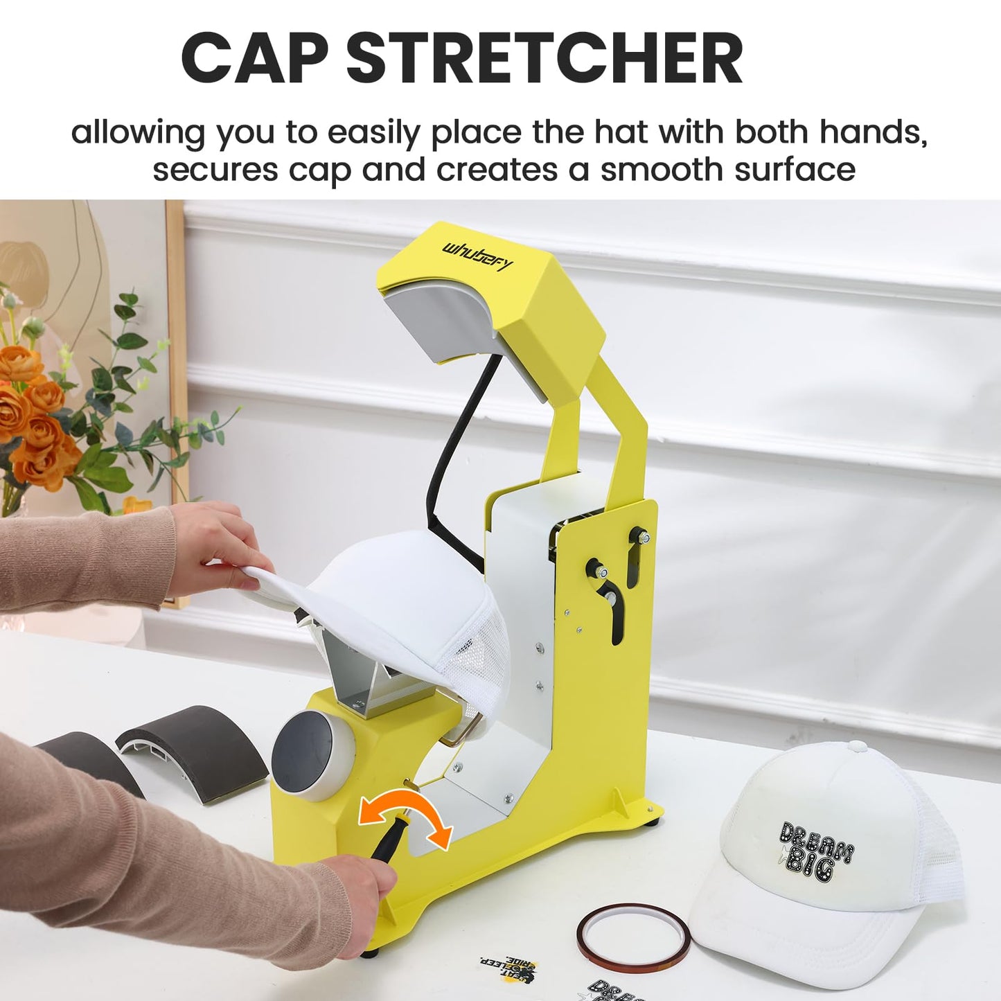 Whubefy Auto Hat Heat Press Machine, 3-in-1 Hat Press Heat Machine for Caps with 3 Platens, Blank Cap, Gloves, Automatic Open/Release, Heat Transfer Cap Heat Press HTV Iron On for Vinyl, Sublimation