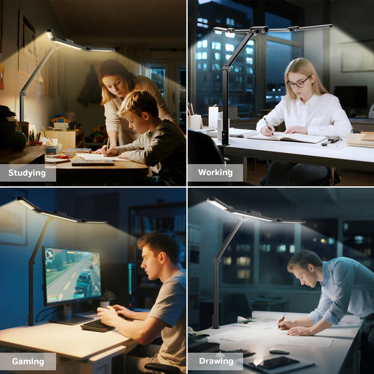 Honeywell Wide Desk Lamp with Clamp for Dual Monitors, 22W Full-Spectrum Eye-Caring LED Desk Lamp for Home Office, 3-Section Adjustable Architect Light for Large Desk, Stepless Dimming, 3000K-5700K