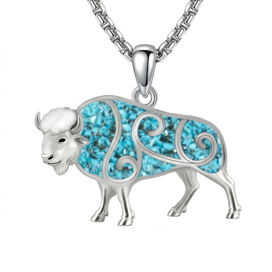 HKPATOP Buffalo Necklace 925 Sterling Silver Turquoise Bison Pendant Western Jewelry Gifts for Women Animal Lovers