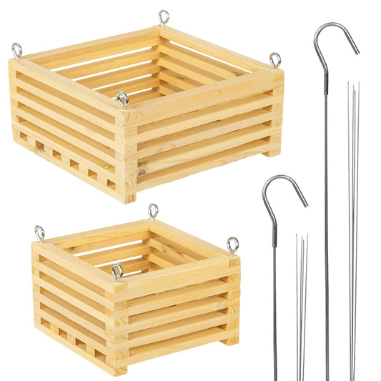 Nature Crafted Wooden Orchid Baskets with Hangers for Epiphytes & Vandas, 6" & 8" Square Hanging Planter Set for Patio, Balcony Decor, Garden Flower Pots for Indoor Outdoor Plants, 2 Pack