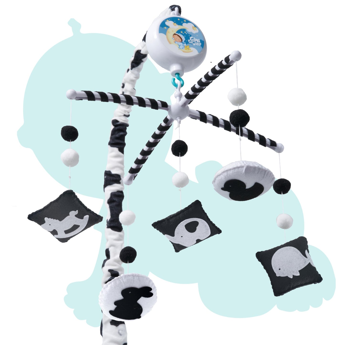 Montessori Mobile Baby for Crib (TINITIGIES) - Black and White Mobile Give Visual Stimulation to Engage Your Newborn - Baby Crib Mobile for Boys & Girls - Baby Mobile for Crib (Animal)