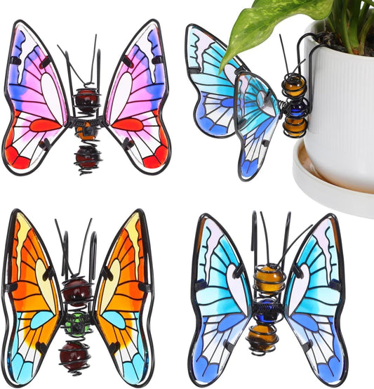 Toddmomy 3Pcs Butterfly Decorations for Plant Pots, Metal and Glass Butterfly Pot Huggers for Garden Decor, Colorful Outdoor Plant Ornaments for Patio & Spring Yard Art, Gift for Women