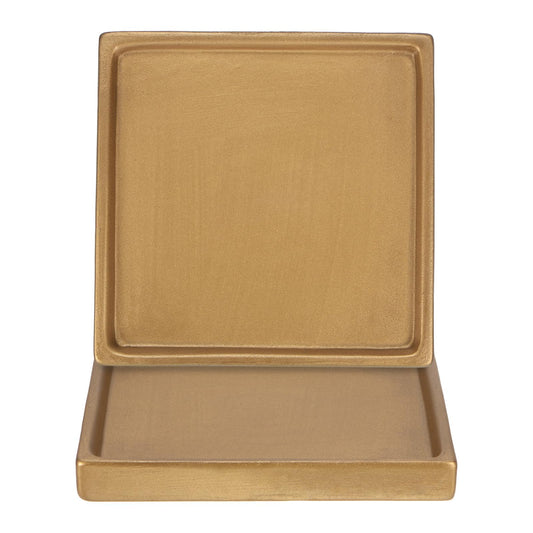 M METERXITY 2-Pack Ceramic Plant Saucer, 5 Inch Plant Water Catcher Tray, Plant Pot Saucers for Indoor/Outdoor Plants/Flower Drainage Drip Water Tray [Square Gold]