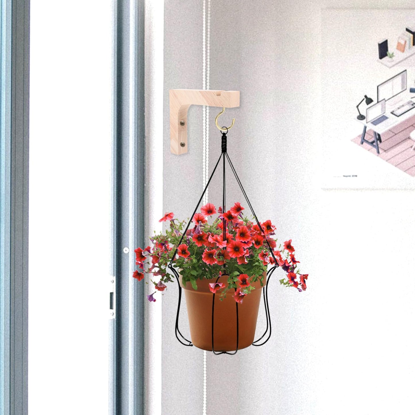 IMIKEYA Wooden Plant Hanging Hooks 2pcs Heavy-Duty Wall Plant Hanger Brackets for Indoor and Outdoor Use Natural Wood Color