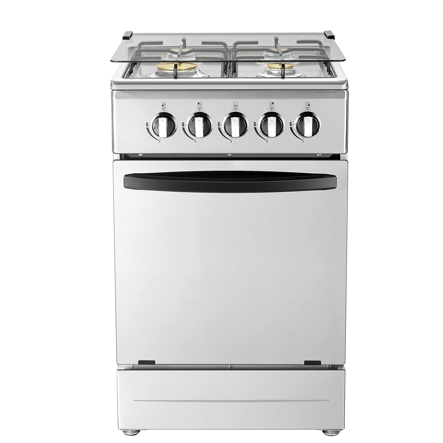 20" Free Standing Gas Stove Oven Range,4 Burner LPG Cooktop with 65L Oven, 201 Stainless Steel Body, Double Layer Mirror Surface Tempered Glass Door, Compact Design for Kitchen (LPG)