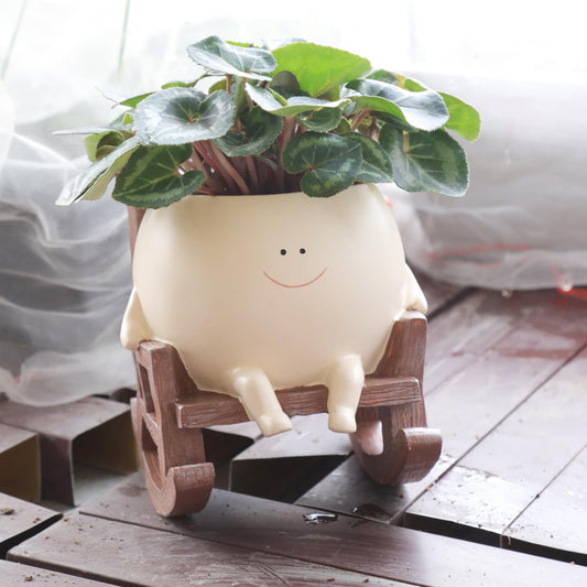 Camotank Smiley Face Rocking Chair Planters Flower Pots for Plants Funny Succulents Plant Live Cute Resin Head Planter for Indoor Outdoor Plants Gift Ideas for Mother and Christmas (Small)